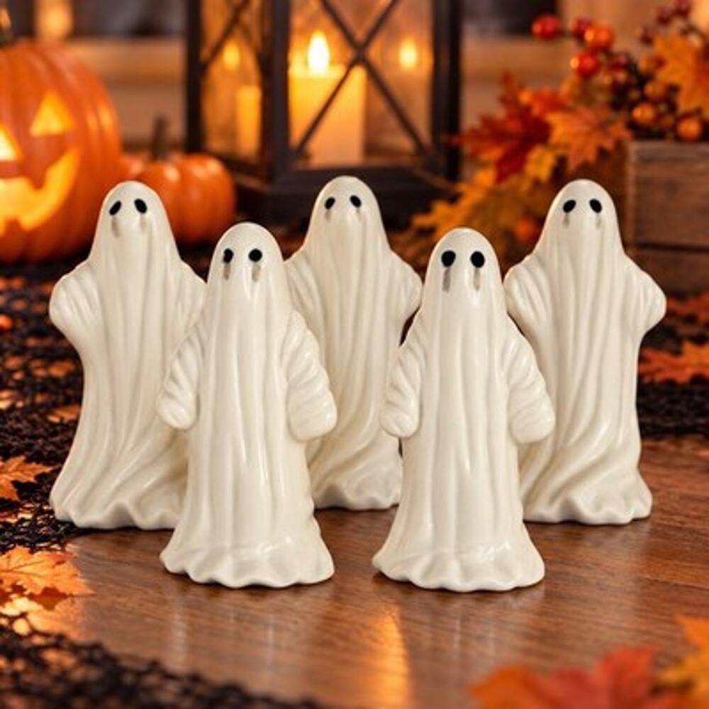 Flambro Halloween Ghost Figurines Set of 5 White Ceramic Vintage Decor